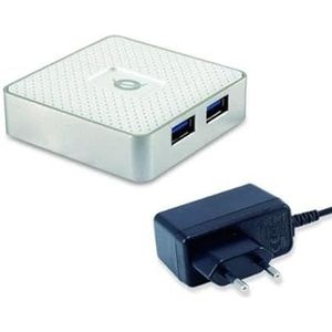 Velocraze HUB 4-poorts USB 3.0, stroomvoorziening via oplader inbegrepen, wit, ideaal voor snelle verbindingen en meerdere apparaten.