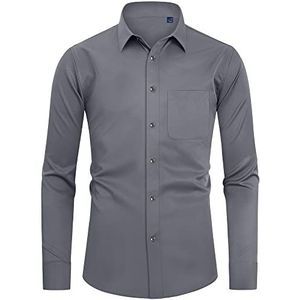 siliteelon Stretch overhemd met lange mouwen voor heren, rechte pasvorm, gemakkelijk te strijken, Marineblauw, S