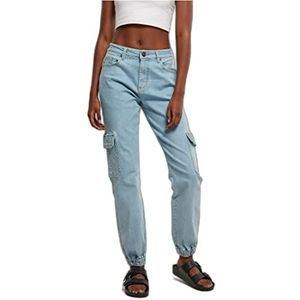 Urban Classics Damesbroek van biologisch katoen met opgestikte zakken, Ladies Organic Stretch Denim Cargo Pants verkrijgbaar in 4 kleuren, maten 26-34, Clearblue Bleached