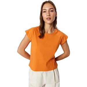 Trendyol Dames Loungewear Regular Standard Crew Neck Geweven T-shirt, ORANJE, XL