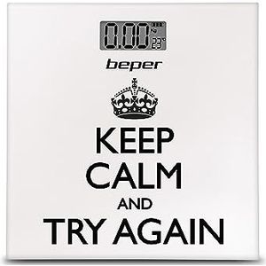 BEPER 40.821 Keep Calm personenweegschaal, digitale weegschaal, ultradun, inclusief accu, wit