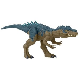 Mattel Jurassic World Meedogenloze Ravage Allosaurus Dinosaurusspeelgoed, Actiefiguur met continue bijtaanval en brulgeluiden, met knop te activeren spikes HRX50