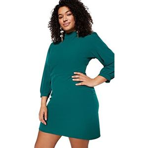 Trendyol Dames Plus Size Mini A-lijn Regular Fit Woven Plus Size Jurk, groen, 46 NL