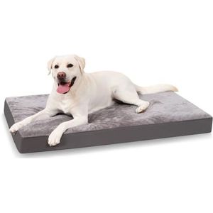 KSIIA Extra groot hondenbed, wasbaar, XXL orthopedische hondenmanden met waterdichte, afneembare hoes, groot, plat hondenmatras, antislip onderkant, huisdierbedden voor honden, grijs, 119 x 73 x 9 cm
