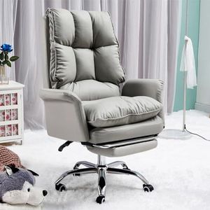 Shally Dogan Bureaustoel, verstelbare rugleuning, hoge bekleding, lounge met voetensteun, ergonomisch design, ideaal voor slaapkamer, thuis, studio, werk (grijs)