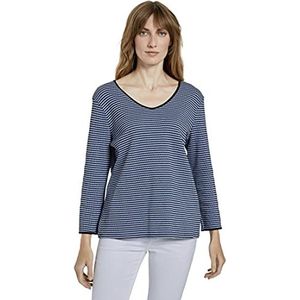 TOM TAILOR Dames Shirt met lange mouwen en 1022681, 25347 - Blue Navy Popcorn Structure, XXL