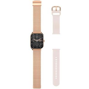 Echo Rainbow Pro Smartwatch in roze metaal met 1 metalen armband + 1 rubberen armband, compatibel met alle smartphones, 5 dagen batterijduur, gezondheidssensoren, sportmodus, slaap enz. Eenvoudig te