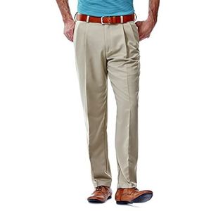 Haggar Men's Cool 18 Hidden Expandable Waist Pleat Front Pant,British Khaki,36x34