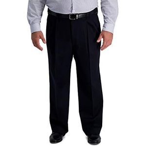 Haggar Men's B&T Iron Free Premium Khaki Classic Fit Pleat Front Expandable Waist Pant