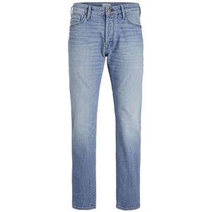 JACK & JONES Heren Jeans Klassieke Stonewashed Ontwerp Regular Denim Broek met Knoopsluiting JJIMIKE, Colour:Dark Blue, Size:28W / 32L, Beenlengte: