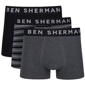 Ben Sherman Boxershorts voor heren, Houtskool Marl/Streep/Zwart, M