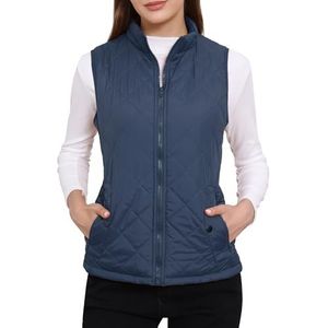 Allegra K Dames Puffer Vest Stand Kraag Lichtgewicht Gilet Gewatteerde Zip Vest, Donkerblauw, XL