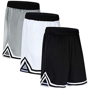 OPALOS Hardloopshorts voor heren, Active Athletic Performance Shorts voor heren, met ritszakken, Zwart.wit.grijs-115, L