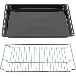 ICQN Bakplaten & rooster set 465 x 370 x 30 mm, geëmailleerde vetpan, verchroomd ovenrooster en emaille bakplaat voor oven en fornuis, rooster 465 x 360 mm