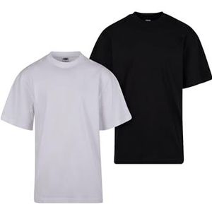 Urban Classics Tall Tee T-shirt voor heren, verpakking van 2 stuks, katoen, geribbelde ronde hals, verkrijgbaar in vele kleuren, maten S-6XL, wit + zwart, M