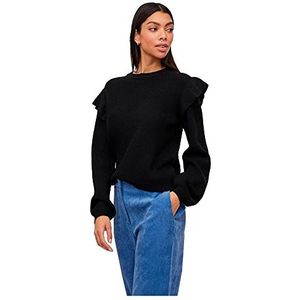 Vila Dames Viril O-Neck Flounce Knit Top-Noos Pullover, zwart, L