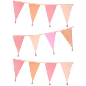 Roze Stoffen Vlaggenlijn met Kwastjes - 3m | Driehoek vlag wimpel Garland, 100% katoen, Home decor voor meisjes slaapkamer, kinderkamer accessoires, Indoor Outdoor verjaardagsfeestje decoraties