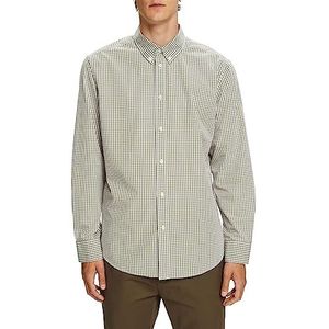 ESPRIT Button-down overhemd met Vichy-patroon, 100% katoen, licht kaki, XL