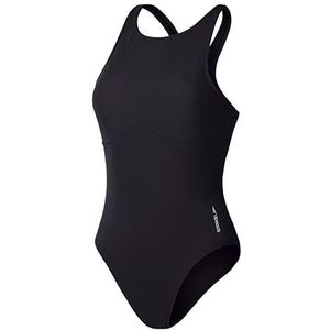 Speedo Effen badpak met hoge hals voor dames, 1-delig, fitness, zacht gevoel, premium badmode, antraciet, 2XS