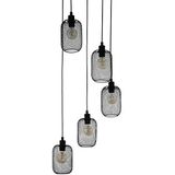 Eglo Hanglamp Wrington, 5-lamps, vintage, industrieel, retro, hanglamp van staal, eettafellamp, woonkamerlamp in zwart, E27 fitting, Ø 54 cm