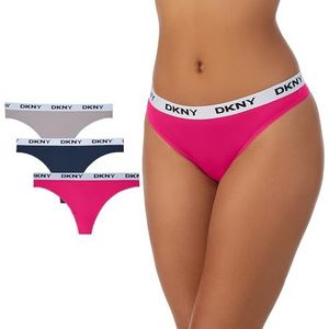 DKNY Womens Microfiber Contrast Logo String, Jet/Skyline/Framboos, S