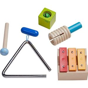 HABA 305922 Musical Sounds Musical Joy- with its triangle, jingle bell block, mini metallophone and rattle, different sounds and composing simple melodies. Ages 2 and Up (Made in Germany)