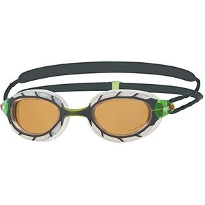 Zoggs Predator zwembril voor volwassenen, UV-bescherming zwembril, katrol aanpassen Comfort Goggles riemen, mistvrije zwembril voor volwassenen, ultra fit, koper gepolariseerd, grijs/helder, klein