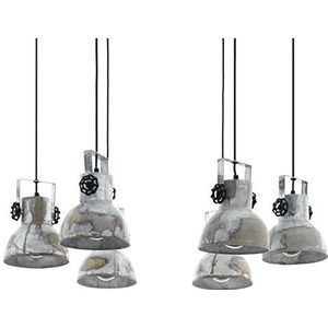 EGLO Hanglamp Barnstaple, 6 vlammige vintage hanglamp in industrieel design, retro hanglamp van staal in zink used-look, hout, kleur: bruin-patina, zwart, fitting: E27