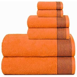 BELIZZI HOME 100% katoenen ultrazachte 6-pack handdoekenset, bevat 2 badhanddoeken 28x55 inch, 2 handdoeken 16x24 inch en 2 washandjes 30,5 x 30,5 cm, compact lichtgewicht en zeer absorberend - oranje