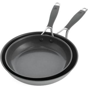 BK Control Roestvrij Staal Keramische Nonstick Inductie Compatibel 24cm & 28cm Koekenpan Set, Oven Veilig tot 180C, Vaatwasmachinebestendig, Comfortabele Silicone Handgreep, PFAS Vrij, Zilver