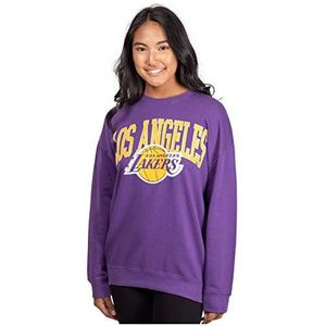 Ultra Game NBA Official Women's Extra Soft Fleece Distressed Oversized Pullover Sweatshirt, Los Angeles Lakers, Team Color, X-Large