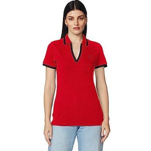 Nautica Women's Classic Fit Striped V-Neck Collar Stretch Cotton Polo Shirt Shirt, nautica Red, Small