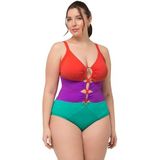 Ulla Popken, Dames grote maten, badpak Lisa, Colourblock, groen, 42