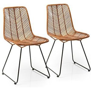 Kare Design stoel Ko Lanta Set van 2, moderne, comfortabele eetkamerstoel in rotan design, bruin (H/B/D) 85,7 x 44,5 x 54,6 cm