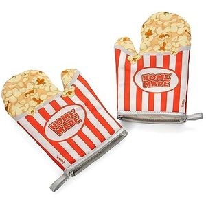 FISURA - Ovenwanten Ovengestempeld. Originele ovenwanten. Leuke ovenwanten van katoen.14 x 30. Katoen en polyester (Popcorn, rood)