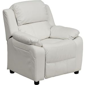 Flash Furniture Deluxe Padded Contemporary Kids fauteuil met opbergarmen, hout wit Vinyl, 66,04 x 53,34 x 53,34 cm