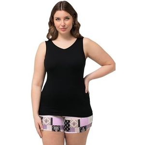 Ulla Popken, Dames, grote maten, onderhemd, V-hals, katoenen modal, zwart, 42-44