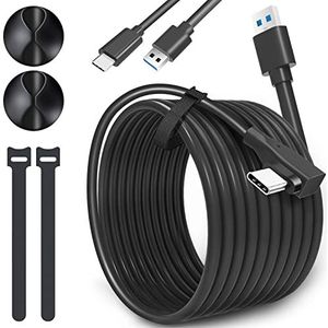 SURFOU Link kabel compatibel met Quest 2, 2 stuks 6 m + 1 m, USB 3.0 naar USB C 5 Gbps, snelle gegevensoverdracht, oplaadkabel type C 90 graden voor Quest 2, VR-headset en gaming-pc
