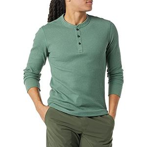 Amazon Essentials Men's Henley-shirt met lange mouwen, wafelpratoon en slanke pasvorm, Groen, S
