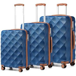 British Traveller Bagagereeksen Duurzame ABS+PC Harde Shell Bagage Lichtgewicht Reisbagage met 4 Spinnerwielen, Navy Bruin, Luggage 4 PCS SET, Mode, Reizen