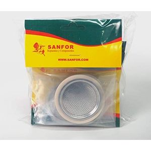 Sanfor 70042 filter + afdichting voor koffiezetapparaat, 3 kopjes, aluminium, rubber, wit/zilver
