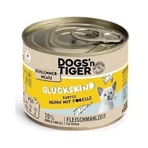 Dogs'n Tiger Schermenu Gelukskind, natvoer voor kittens, sappige kip en forel, zonder granen, toegevoegde suiker, kunstmatige conserveringsmiddelen, optimale verdraagbaarheid, 200 g (verpakking van 12