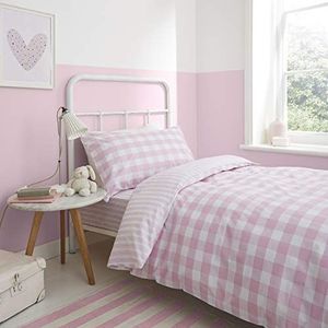 Catherine Lansfield Check and Stripe PINK 200 x 200 + 80 x 80 (2)