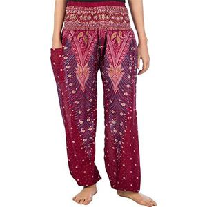 LOFBAZ Harembroek voor Vrouwen Yoga Boho Hippie Kleding Dames Palazzo Bohemien Pyjama Strand Indiase Zigeuner Genie Kleding Pauw 1 Bourgondië XL