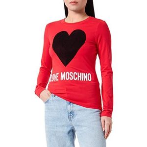 Love Moschino Dames strakke pasvorm lange mouwen maxi-hart met geborduurde flock sequins en water print logo, rood, 40