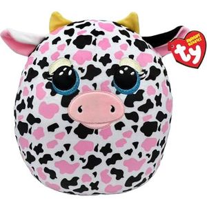Ty Squishy Beanies - Milkshake de koe, roze, wit en zwart, zacht pluche kussen met glitterogen, cadeau-idee voor groot en klein, om te verzamelen - 33 cm - T39364