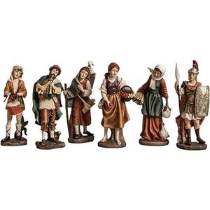 DRW Set van 6 figuren voor de Portal de Belen van kunsthars, handbeschilderd, 25 cm hoog