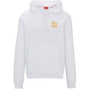 HUGO Heren Dimonihood katoenen fleece hoodie met herziene logo-print, White100, XS