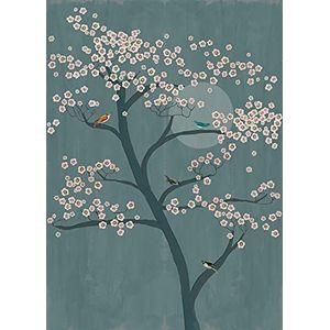Rasch Behang 542134 uit de collectie Amazing fotobehang in blauw met kersenboom en bloemen in crème-wit-vliesbehang in grootte: 2,80 2,00 m (L x B) behang