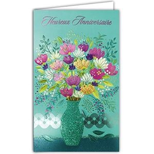 Afie 15-6459 ARGUS wenskaart voor verjaardag met envelop - boeket in RELIEF takken bladeren illustratie kleurrijk veld watergroen blauw roze violet voor meisjes dames